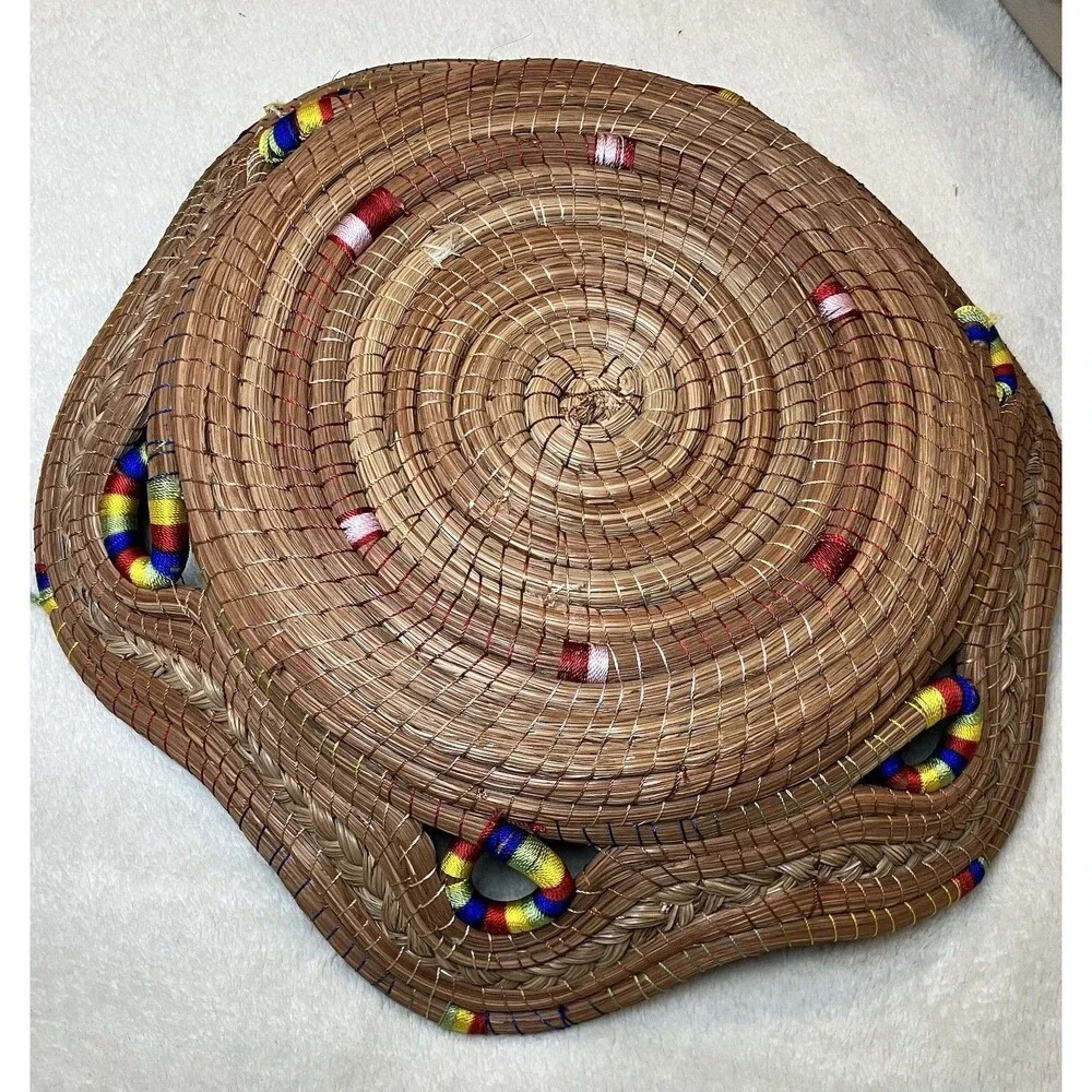 Hand Woven Multi-Colored Coiled Bowl Basket Rainbow Pride Cottage Core Kitchen